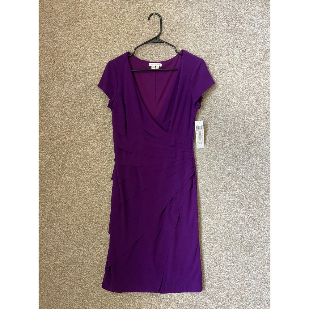 London Times Tiered Mulberry Purple Short Sleeve Dress Size 10